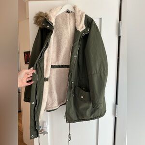 H&M Olive Green fuzzy lined warm coat